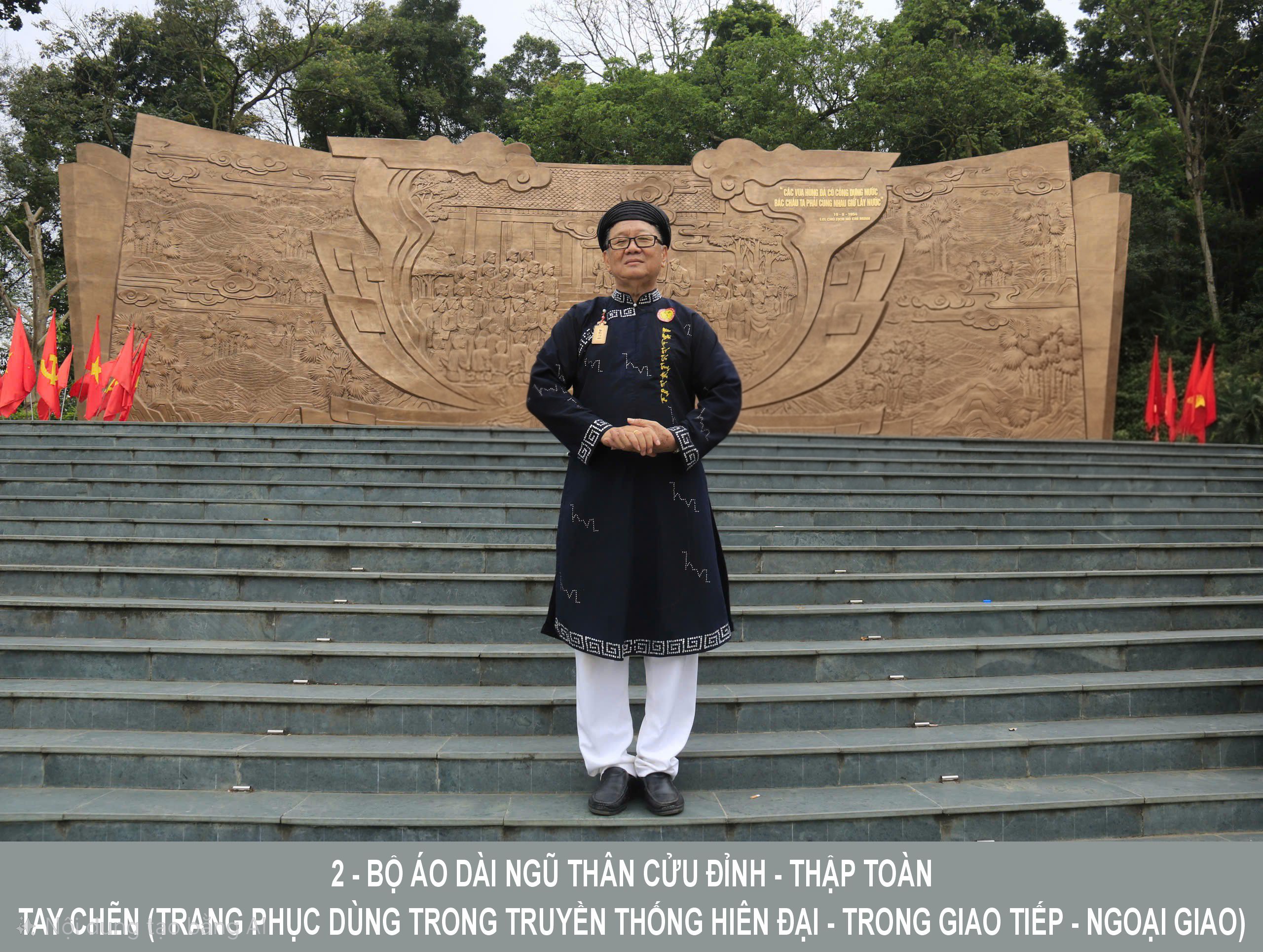 ÁO DÀI NGŨ THÂN CỬU ĐỈNH TAY CHẺN - XANH THANH - ĐÍNH ĐÁ